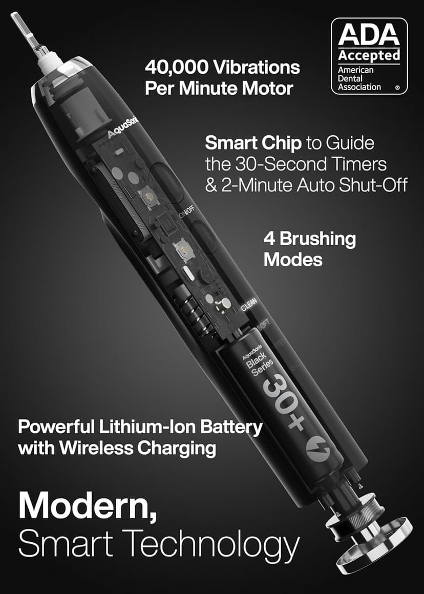 Aquasonic Black Series Ultra Whitening Toothbrush – ADA Accepted Electric Toothbrush- 8 Brush Heads & Travel Case – 40,000 VPM Electric Motor & Wireless Charging - 4 Modes w Smart Timer B072YVWBXH