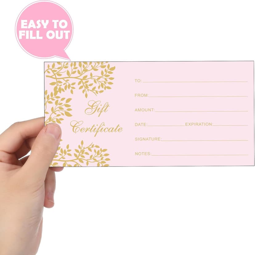 Generic Paper Certificate Gift Card, Customer Client Voucher for Spa Salon Restaurant, Thanksgiving Christmas, Small Business Outus 50 Pcs Blank Gift Certificate for Business Voucher 3.5x7 Inch, Pink B0DBJ4V29J