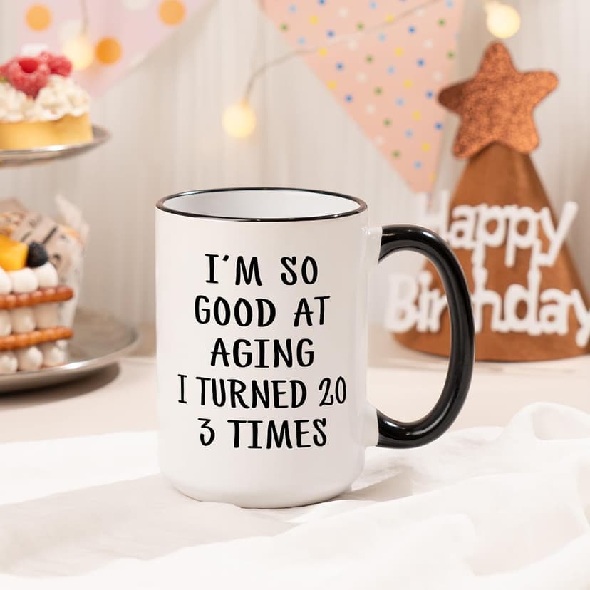 Aurahouse 60th Birthday Gifts for Women Men Mug, Funny Gift Ideas for 60th Birthday Women, 60 Year Old Birthday Gifts for Women Men Mom Dad Sister Friend Aunt, Turned 20 3 Times Coffee Cup Decorations