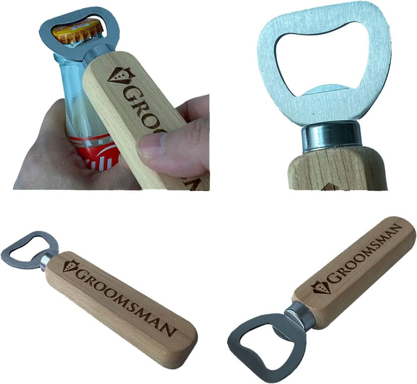 Pongs Set of 10 Wooden Bottle Opener Cap Opener, Groomsmen Gift, Best Man Gift, Wedding Gift, Wedding Favors (9 Groomsman and 1 Best Man)