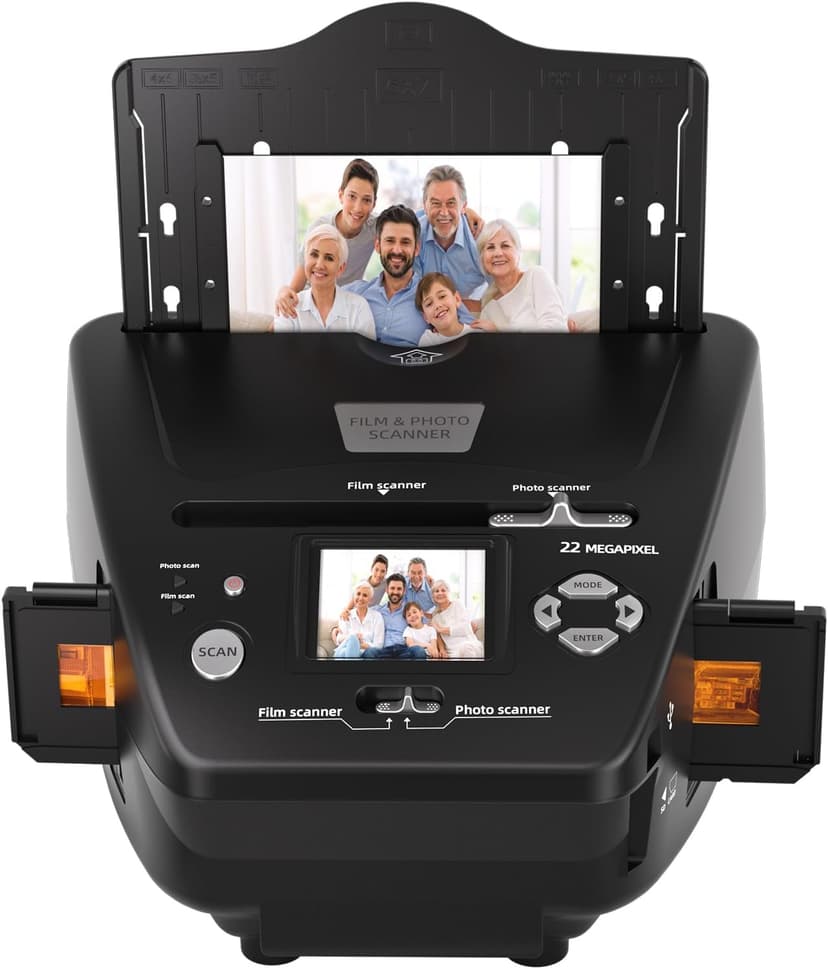 Photo and Slide Scanner with 2.4” LCD Screen, Convert Negatives & Slides 35mm/135 Film, Photo(3R,4R,5R), Business Card to 22MP JPEG Digital Photos, 4GB SD Card Included
