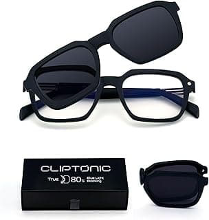 2-in-1 Magnetic Clip- On Blue Light Blocking Glasses – Hexagon Frame + Polarized UV400 Clip, TR90, Anti-Reflective