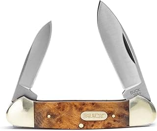 Buck Knives 389 Canoe 2-Blade Folding Pocket Knife, Burlwood Inlay Handle with Nickel Silver Bolsters, 420J2 Steel Spear and Pen Blades, EDC Pocket Knife, 2.7 oz
