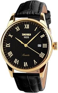 SKMEI Business Men’s Quartz Wristwatches Roman Numeral Leather Band Casual Water Resist Analog Watches