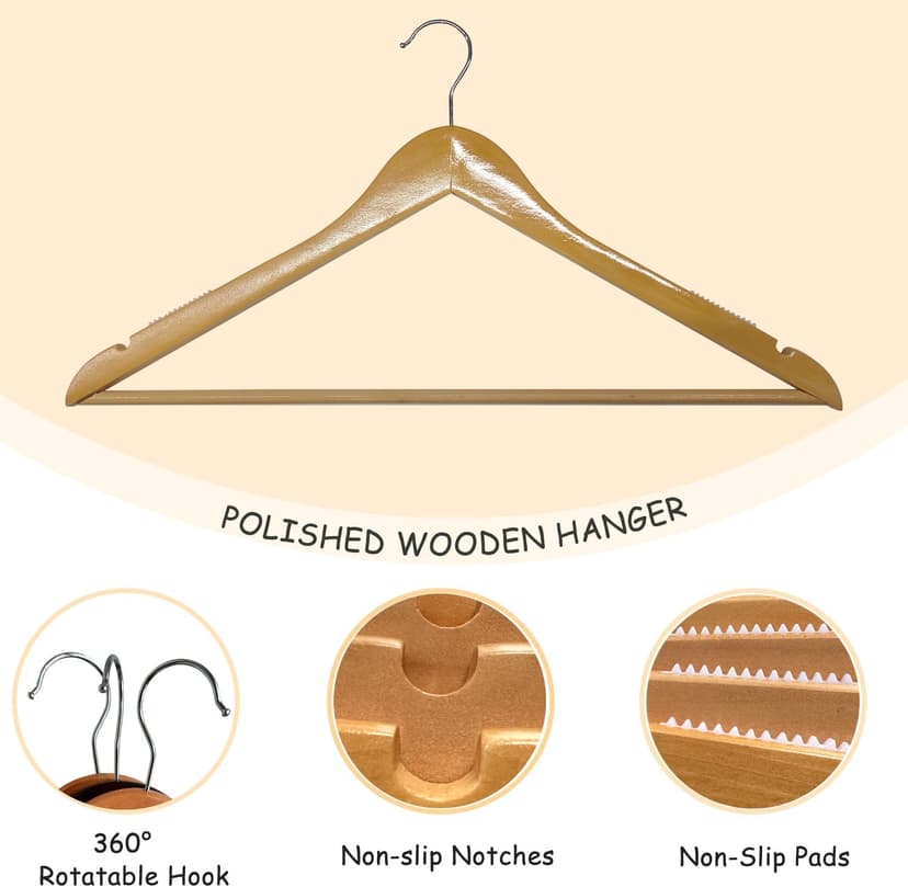 Urby Extra Wide Hangers for Plus Size Clothes, Ganchos para Colgar Ropa,19 Inch Plus Size Hangers Ideal for XL, XXL Shirts, Coats, Dresses, Etc. Wood. Natural 10pk