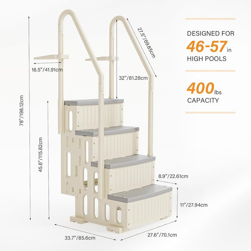 VINGLI Pool Ladder Heavy-Duty Safety Step for Above Ground Pools Stair Entry System with Handrails, Beige and Grey (Beige &Gray, 4 Steps)