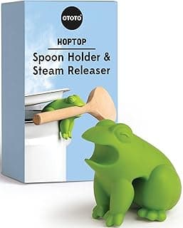 OTOTO New HopTop Frog Spoon Holder for Stove Top - Spoon Rest for Stove Top and Steam Releaser, Cute Kitchen Accessories, Cooking, Cool Gadgets, Fun Kitchen Gifts, White Elephant Gifts