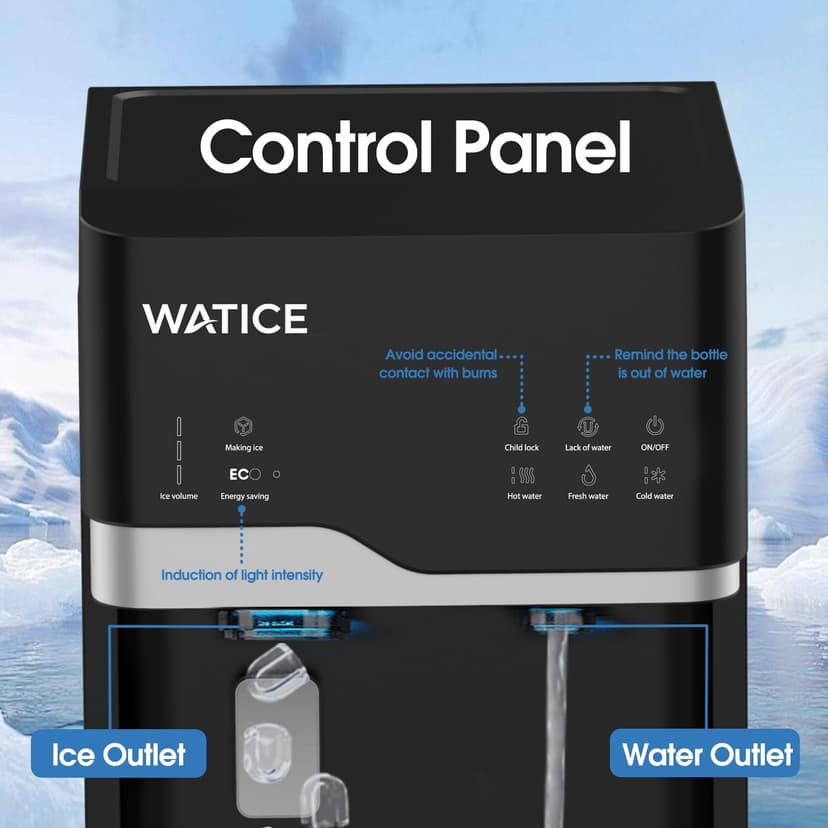 Self-Cleaning Water Dispenser with Ice Maker, Bottom Loading Hot & Cold Water Cooler for 3 or 5 Gallon Bottle - Child Safety Lock & Nightlight - Water Machine for Home, Office, Black