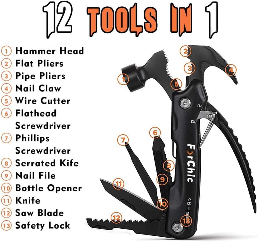 12 in 1 Hammer Multitool, Stocking Stuffers for Adults, Mens Gifts for Christmas, White Elephant Gifts for Adults, Christmas Gifts for Men, Dad, Him, Grandpa, Husband, Boyfriend