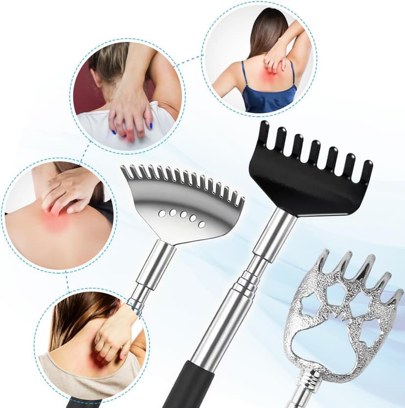 3 Pack Different Back Scratcher Metal Portable Telescoping with Rubber Handles, Extendable Back Massager Tool with Beautiful Box, Stocking Stuffers for Men Women Kids Adults (Black)