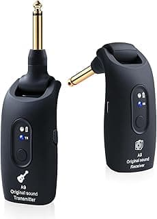 INGPARTNER 2.4GHz Wireless Guitar System Rechargeable Audio Wireless Transmitter Receiver for Guitar Bass Electric Instruments,Over 30m/100 Feet Transmission,270°Rotatable,4hours Woring Time（A9 Black）