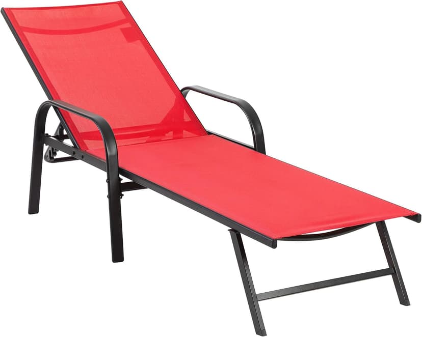 NEWBULIG Outdoor Lounge Chair for Pool, Chaise Lounge Chairs with 5-Position Recliner,350 lbs Heavy Duty Patio Pool Chair, Outdoor Sun Chairs with Metal Frame for Backyard, Classic Red
