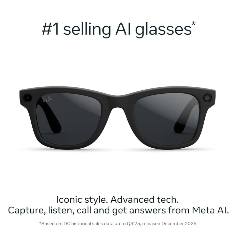 Ray-Ban Meta (Gen 2), Wayfarer, Matte Black | Smart AI Glasses for Men, Women — 2x Battery Life — 3K Ultra HD Resolution — 12 MP Ultra-Wide Camera, Audio, Video — Transitions® Grey Lenses