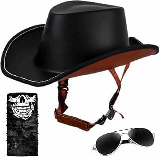 Retro Motorcycle Half Helmet, Western Cowboy Hat Helmet Open Face Motorcycle Helmet DOT Approved Unisex-Adult Half Helmet with Quick Release Buckle and Lining for Mopeds Horse Riding Jazz Caps