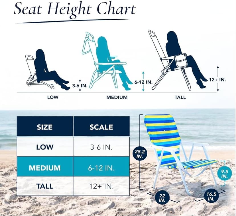 CARIBBEAN JOE Folding Beach Chair, 1 Position Lightweight and Portable Foldable Outdoor Camping Accessories with Carry Strap (Bold Stripe, 200lbs Capacity)