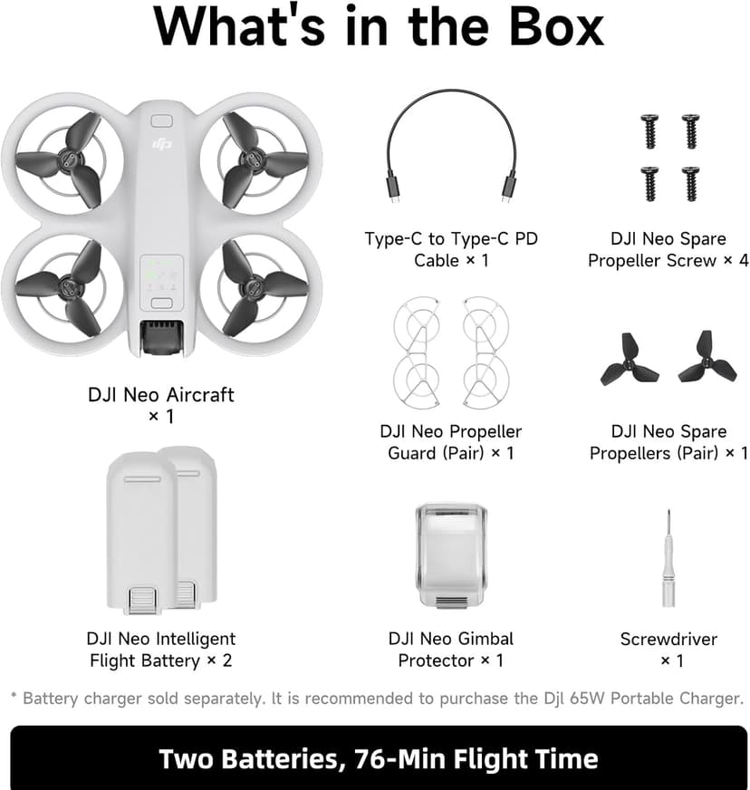 DJI Neo Drone with Camera 4K, Intelligent Flight Battery & Carrying Bag Bundle, Foldable FPV GPS Drone for Adults, Beginners, Professionals