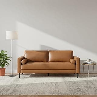 Naomi Home Genuine Leather Sofa - Revel in Exquisite Leather Opulence - Unparalleled Luxury Mid Century Sofa Embodiment of Cozy Lounging and Contemporary Design Tan