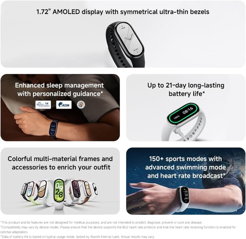 XIAOMI Mi Smart Band 10 (2025) Global Version - 1.72" AMOLED Display | 21 Days Battery Life | Touchscreen, Multi-Sport Tracker, Activity Tracker, Heart Rate Monitor | BT5.4 - (Midnight Black)