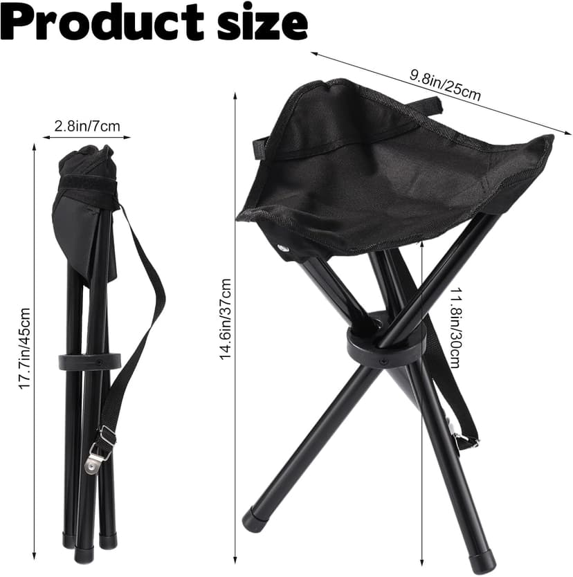 Travel Folding Camping Stool, 14.6 inches Lightweight Outdoor Tripod Chair and Maximum weight 210 lbs Portable Party Chair Fishing Chairs Seat for Camp Hiking Beach Garden and Painting (Black)
