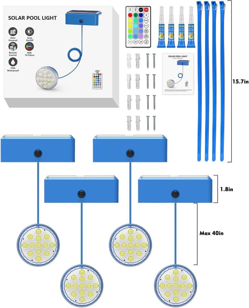 Solar Lights for Pools & Gardens - Waterproof RGB 16 Color Changing LED Lights (4Pack)