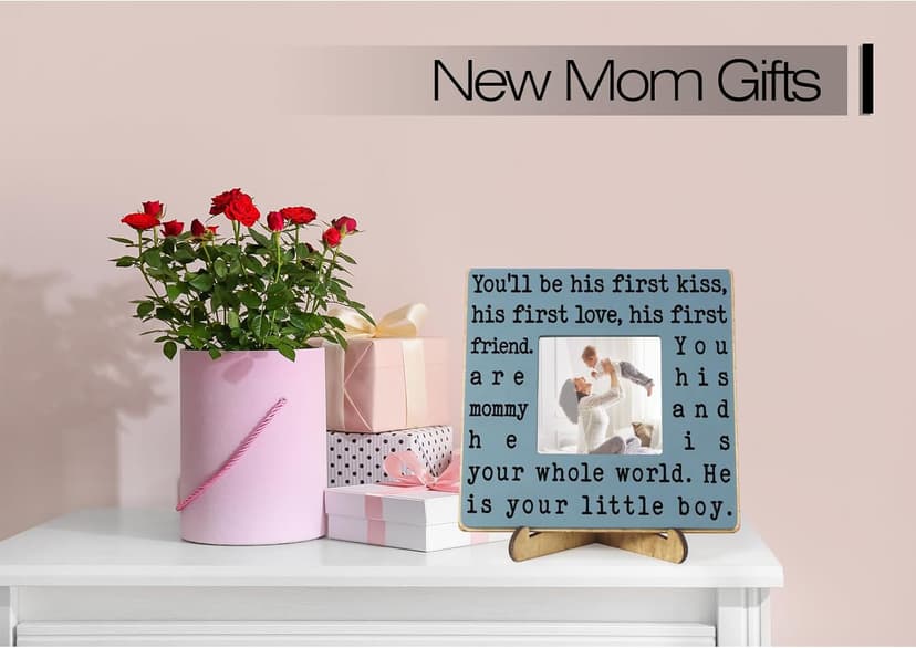 New Mom Gifts for Women, Mothers Day Gifts from Son | Boy Mom Picture Frame, Sentimental Birthday Gift for Mom | Fits 4x4 Photo, Rustic Farmhouse Home & Desk Decor
