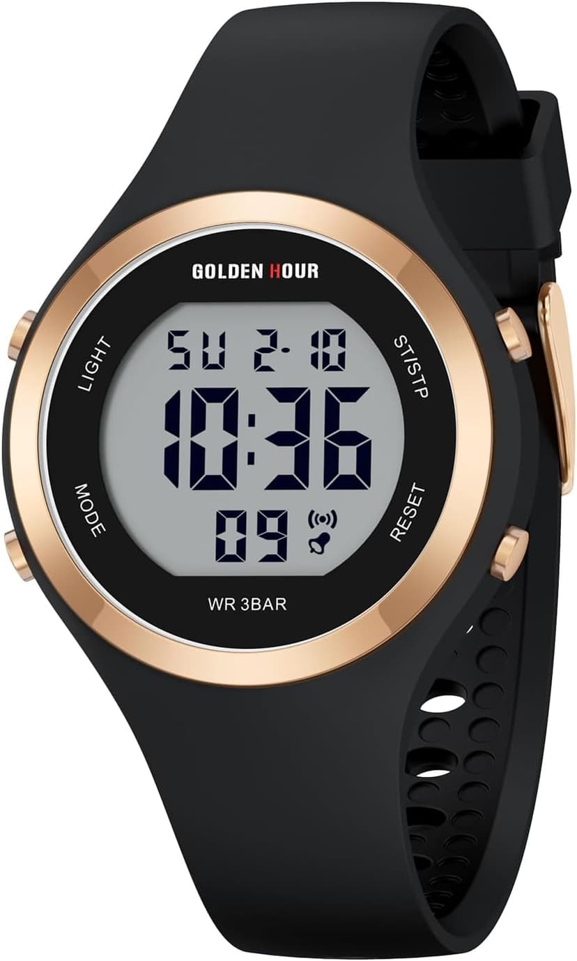 GOLDEN HOUR Waterproof Sport Women's Digital Chronograph Silicone Strap Watch