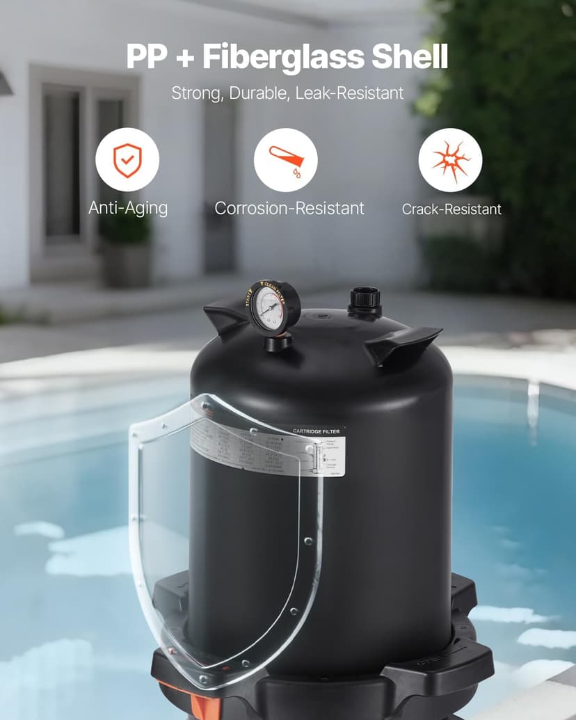 VEVOR 2025 Pro Pool Cartridge Filter System 200 sqft, Pool Filter for Inground & Above Ground Pools, Compatible W/Pumps 3HP~4HP | Up to 9827 GPH Max Flow, Pool Filters for Pools Up to 39625 Gallons
