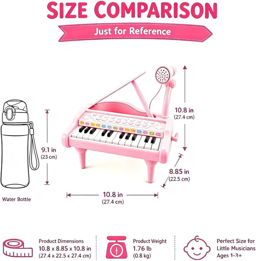 Kids Piano with 22 songs, 8 Percussion Sounds, LED lights, 4 Instrument Modes and Connect to MP3, Phone & Tablet Love&Mini Piano Toys for Girls, 24-Key with Mic, Record & Playback, Ages 3+ B08RB4H9ZN