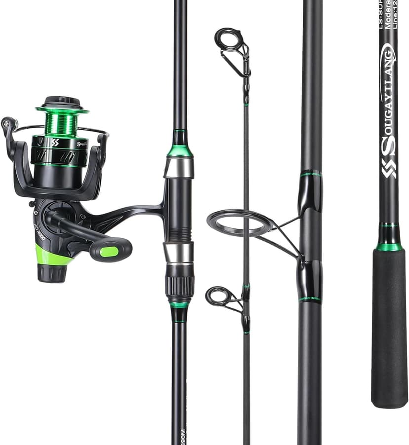 Sougayilang Surf Fishing Rod Combo IM8 Carbon 3 Piece Travel Spinning Rod with 4000 Size Spinning Reel (9'/10'/11'/12')