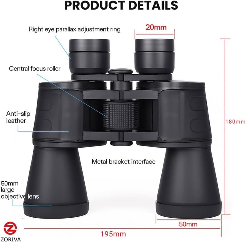 10x50 Magnification Professional High-Power Binoculars for Adults – HD Vision with 50mm Objective Lens, K9 Prism, Durable Design for Bird Watching, Hunting, Stargazing, Sports & Outdoor