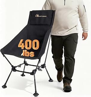 MOON LENCE Oversized High Back Camping Chair for Adults, Height Adjustable Folding Camp Chair | 400 lbs Capacity & 5.4 lbs Weight, Hidden Pillow Pocket Wide Seat for Camping Fishing Overlanding, Black