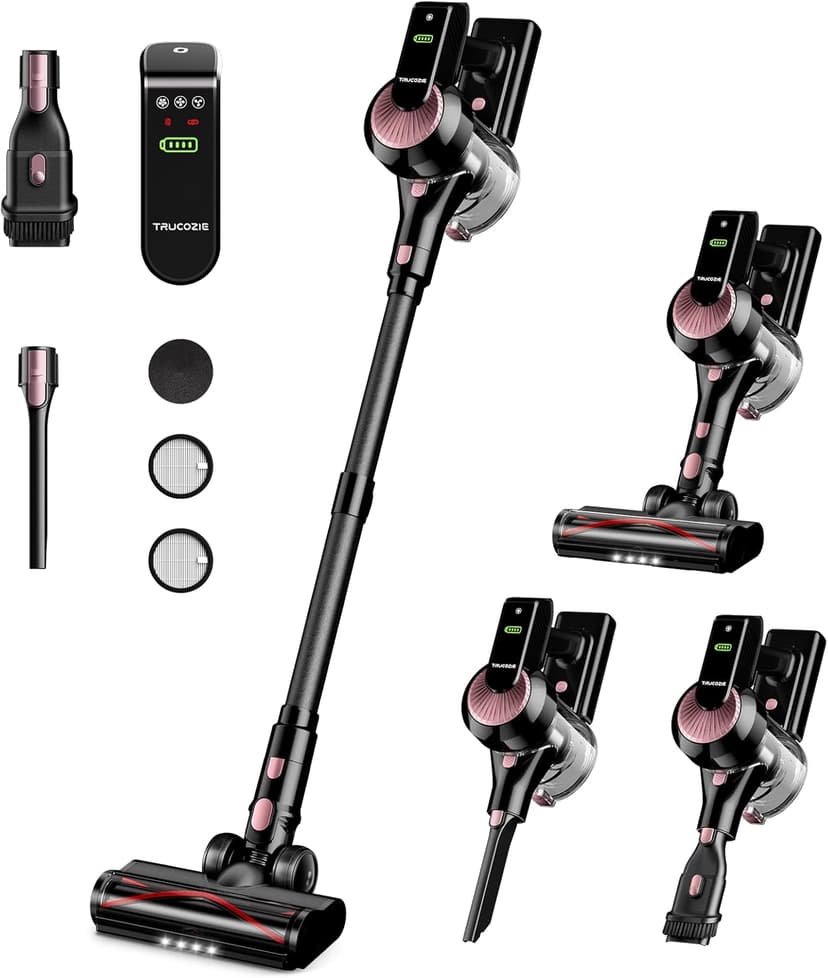 Cordless Vacuum Cleaner, Self-Standing 40Kpa 45Mins Vacuum Cleaners for Home, 8-in-1 Lightweight Stick Vacuum with Anti-tangle Wireless Vacuum for Carpet, Tile, Pet Hair, Hardwood Floors, Black