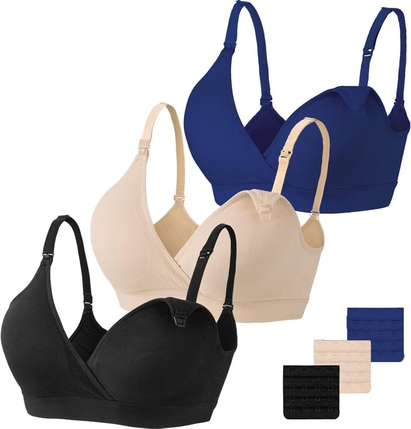 Vinfact 3 Pack Nursing Bras for Breastfeeding Seamless V Neck Maternity Bra Women Pregnancy Breastfeeding Bra