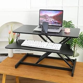 Panana Standing Desk Converter, Height Adjustable Sit to Stand Up Workstation, Dual Monitor and Laptop with Wide Keyboard Tray for Home Office (25.6")
