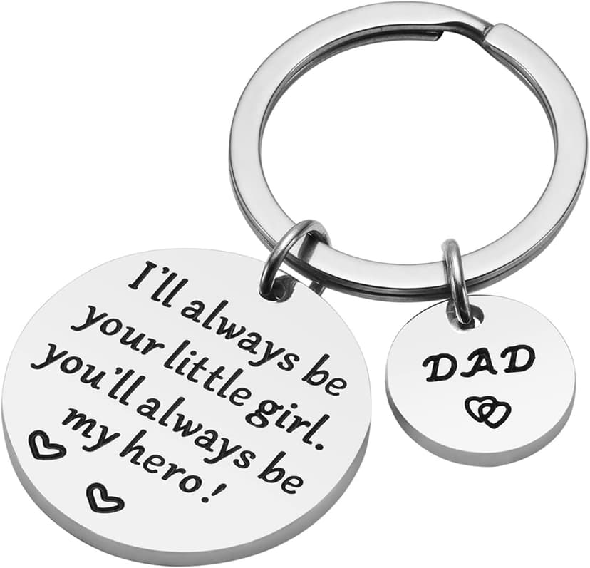 Father’s Day Gift - Dad Gifts from Daughter for Birthday Christmas Valentine’s Day, I'll Always Be Your Little Girl, You Will Always Be My Hero Daddy Keychain, Father Daughter Keyring