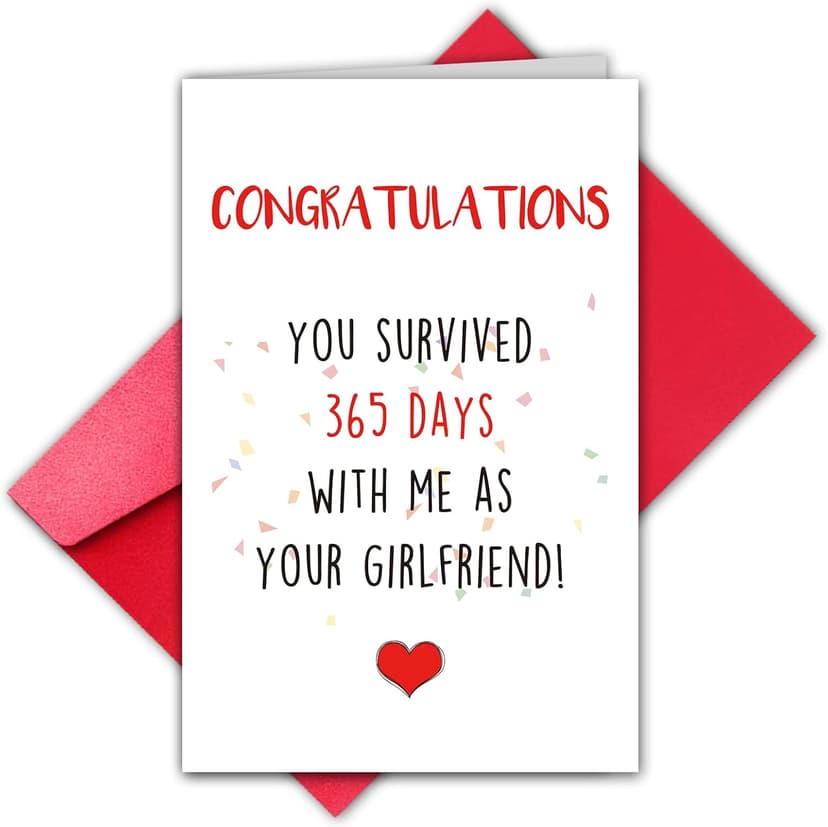TQDaiker 1 Year Anniversary Card for Boyfriend, 1st Anniversary Card from Girlfriend, First Anniversary Card (You Survived 365 Days with Me)