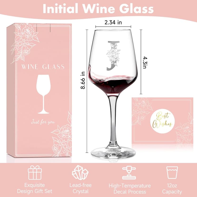 Monogrammed Wine Glass Gifts for Women, Personalized A-Z Wine Glass Customized Gift for Women, Unique Birthday Mothers Day Gifts for Mom, Her, Wife, Friends B0F2DH5KTX