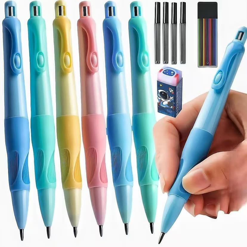 Handwriting thick mechanical pencils with grip: 2.0MM HB Pencil for kids with 14 leads (6 pack)