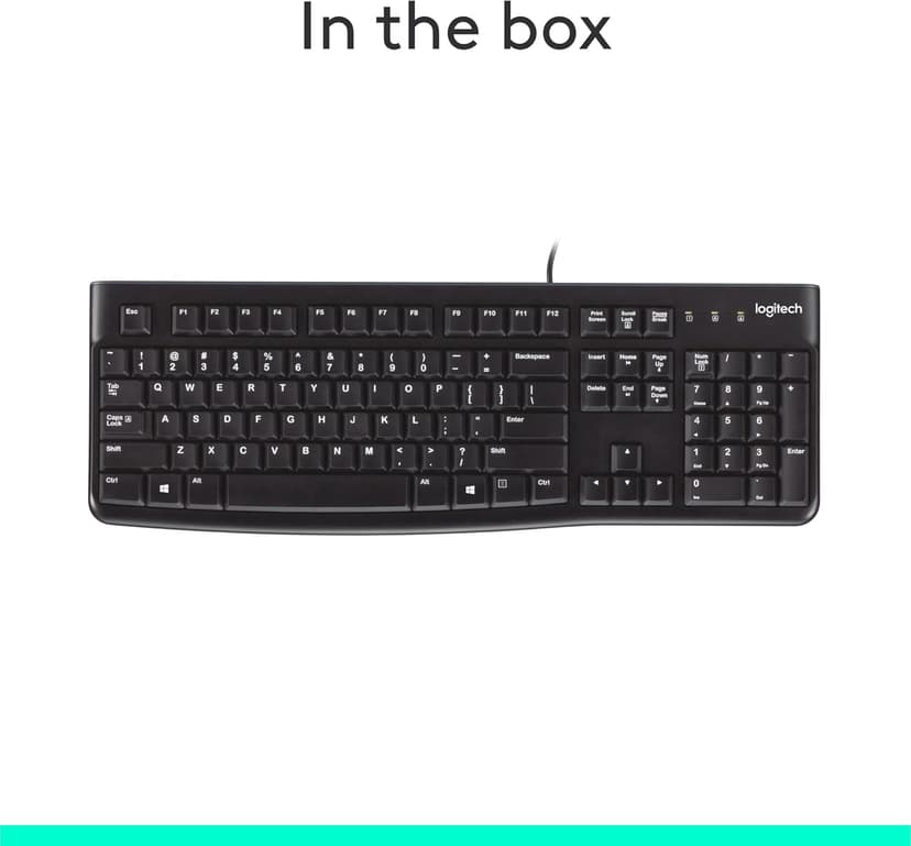 Logitech K120 Wired Keyboard for Windows, USB Plug-and-Play, Full-Size, Spill-Resistant, Curved Space Bar, Compatible with PC, Laptop - Black
