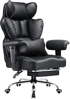 COMHOMA Big and Tall Office Chair 400LBS Wide Ergonomic Gaming Chair with Deluxe Embossing Designed Leather with Foot Rest,150°Reclining Adjustable Armrests Pocket Spring Back Support and Pillow