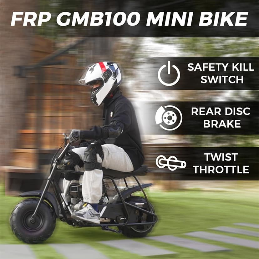 FRP Mini Dirt Bike GMB100, 99 CC Gas Powered Mini Bike 4 Stroke 3HP, Off Road Mini Bikes for Kids and Adult, Trail Bike Up to 28 Mph, Weight Support Up to 220 LBS (Black)
