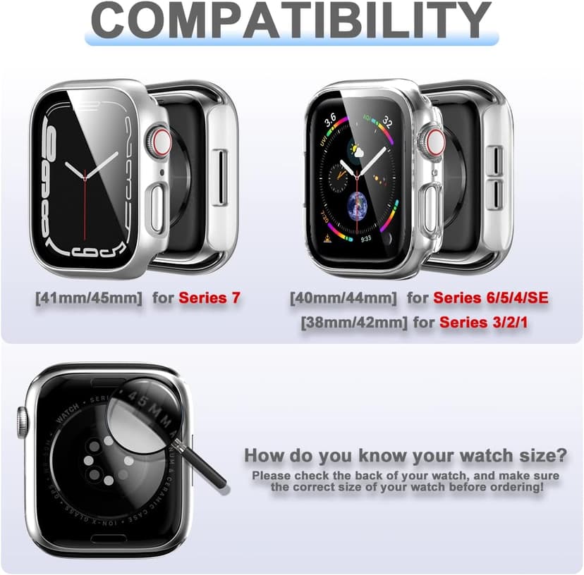 6 Pack Hard PC Case with Tempered Glass Screen Protector 44mm for Apple Watch SE 3/SE(2nd) Series 6/SE/5/4,Rontion Ultra-Thin Scratch Resistant Full Protective Bumper Cover for iWatch 44mm Accessorie