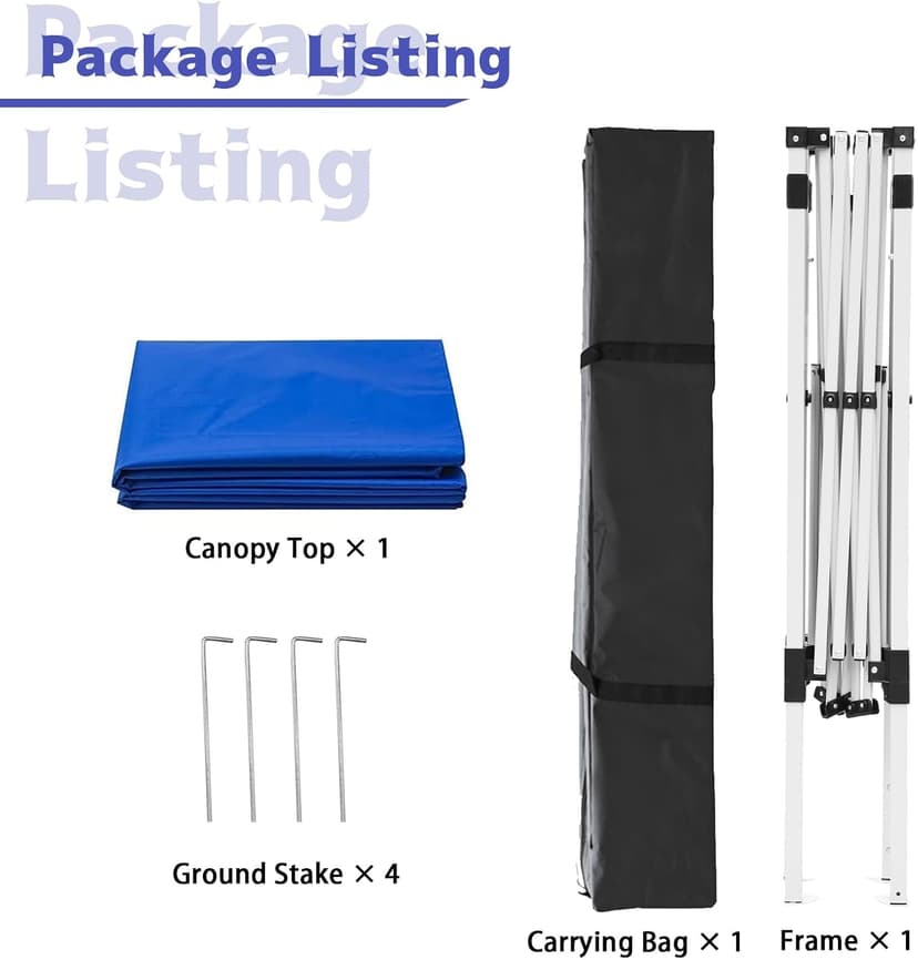 Oneofics Canopy Tent, 10X10 FT Pop Up Canopy Outdoor Instant Tent Slant Legs with Carrying Bag, Portable Gazebo Shelter for Patio Deck Garden and Beach - 8X8 FT Canopy Cover, Blue