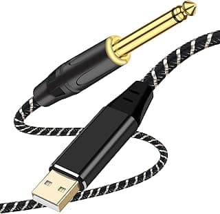 NCGGY USB Guitar Cable, Guitar 1/4 Inch TS Male to Computer USB Interface Cable Adapter for Instruments Recording Singing,Premium Nylon Braided Guitar Cord，Length 6.6FT