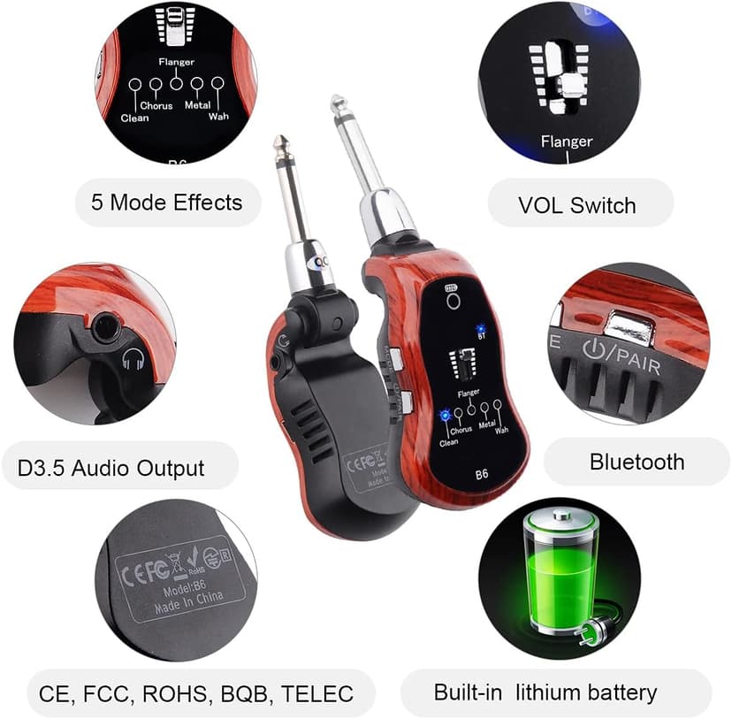 Kithouse B6 Guitar Headphone Amp Mini Plug Guitar Amplifier Bluetooth Rechargeable For Electric Travel Pocket Guitar With Reverb/Chorus/Flanger/Overdrive/Wow Wah 5 Effects(Mahogany Color)