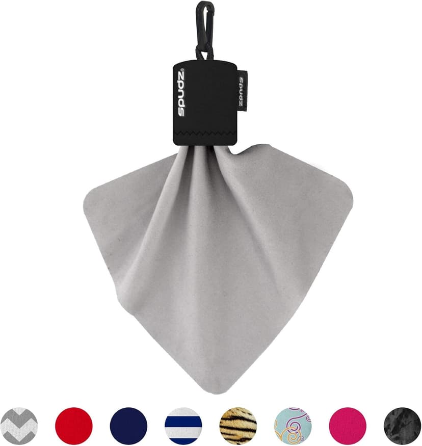 SPUDZ Classic Microfiber Lens Cleaner – Clip-On Pouch, Washable – for Binoculars, Scopes, Glasses, Screens | Black, 6 x 6 Inch