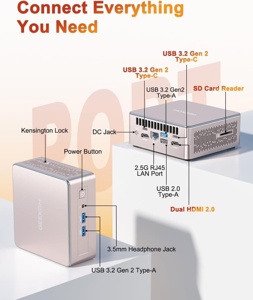 GEEKOM A5 Mini PC with AMD Ryzen 5 7430U, 3-Year Coverage, 16GB RAM(Upgradable, Not LPDDR)&512GB M.2 NVMe SSD, Windows 11 Pro Desktop Computer Support 8K/Wi-Fi 6/BT 5.2/USB 3.2/SD Slot/6x USB
