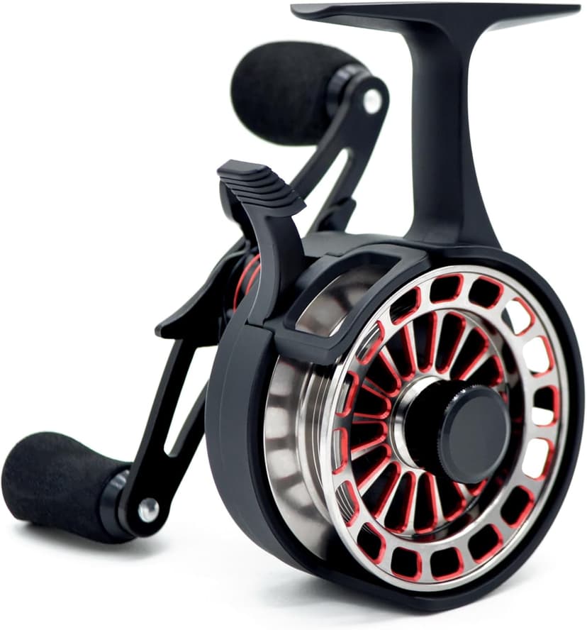 Inline Ice Fishing Reel, 3.2:1 High Speed Gear Ratio, 3+1 Anti-Reverse Ball Bearings, Magnetic Brakes, Lightweight Graphite Frame with a CNC Aluminum Spool for Winter Fishing