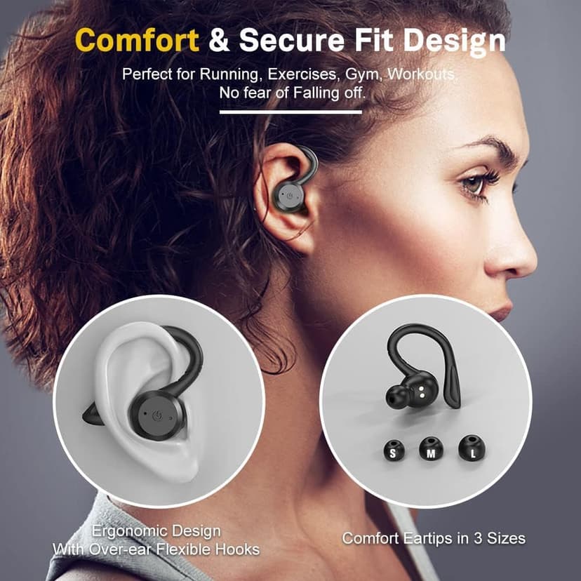 APEKX Bluetooth Headphones True Wireless Earbuds with Charging Case IPX7 Waterproof Stereo Sound Earphones Built-in Mic in-Ear Headsets Deep Bass for Sport Running Black
