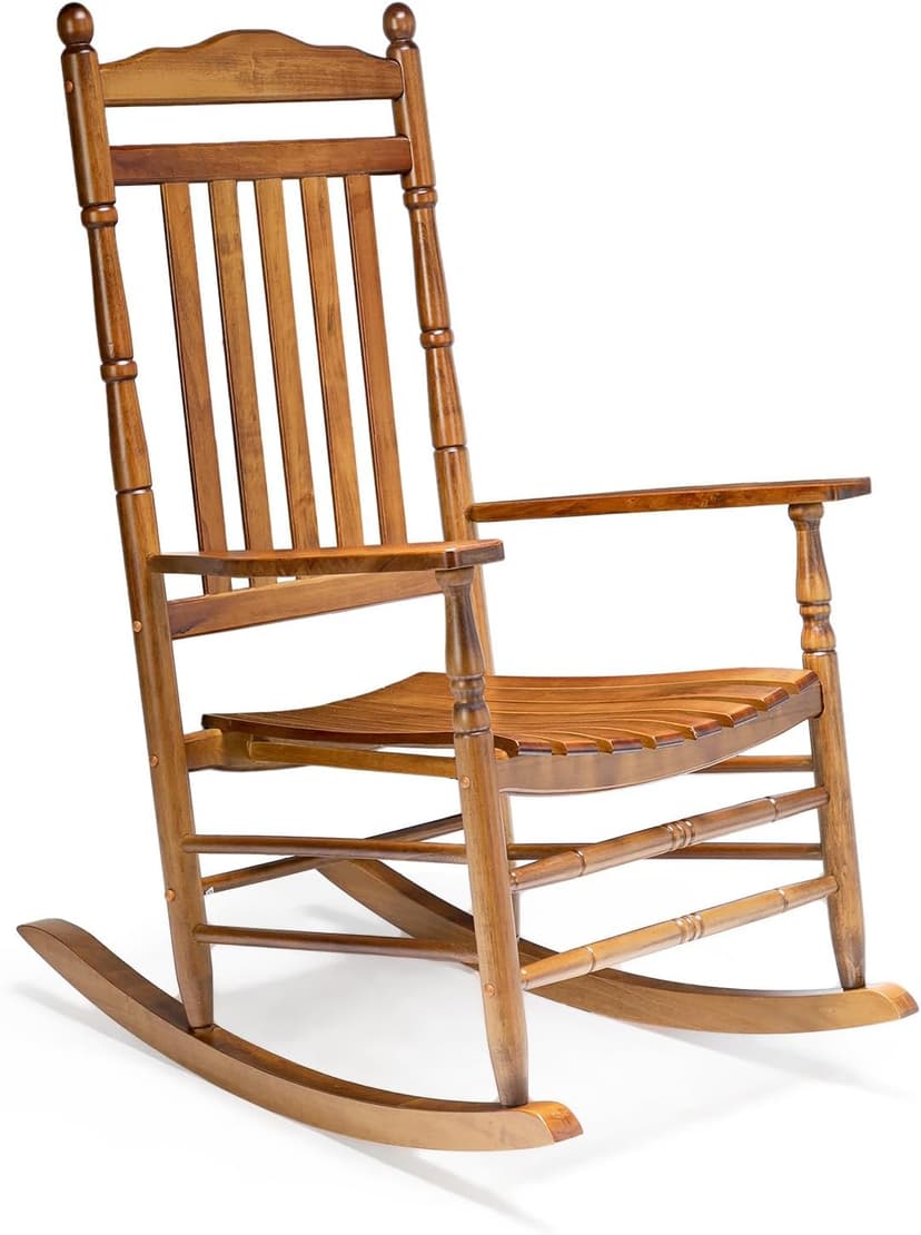 VINGLI Wooden Rocking Chair, Outdoor Chair with 450 lbs Support, Relaxing Rocker with Solid Wood High Back Seat Reclining Seat for Deck, Garden, Backyard, Porch, Indoor or Outdoor Use (Teak, 1PC)